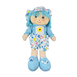 Парцалена кукла със синя рокля и шапка – 50 см