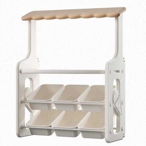 Многофункционален детски щанд за ролеви игри с плот и подвижни кутии за съхранение, кафяв