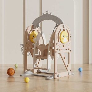 Детска люлка с баскетболен кош и интерактивни елементи за вътрешна употреба, кафява