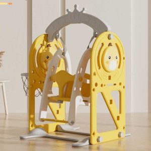 Детска люлка с баскетболен кош и интерактивни елементи за вътрешна употреба, жълта