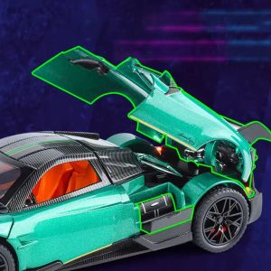 Метална кола Pagani Huayra BC 1:24 – зелен с ефект пушек, звук, светлини, без опаковка