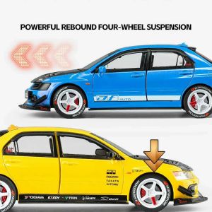 Метална кола Mitsubishi Lancer Evolution 1:24 – жълт тунинг, Без опаковка
