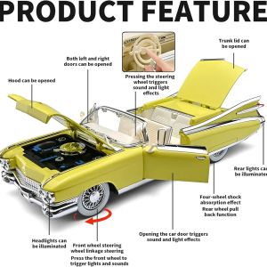 Метален модел Cadillac Eldorado Cabriolet 1:24 – жълт ретро, Без опаковка