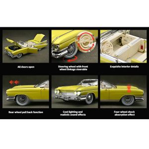 Метален модел Cadillac Eldorado Cabriolet 1:24 – жълт ретро, Без опаковка