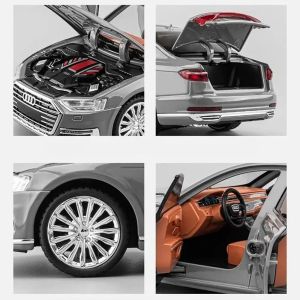Метална кола Audi A8 1:24 сив луксозен седан с детайлен интериор