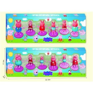 Детски комплект фигурки, Peppa Pig стил, 6 броя, Цветни герои