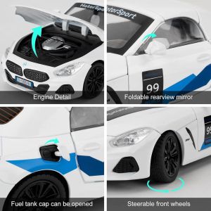 Метална кола BMW Z4 M40i Motorsport, 1:24, Бял, Без опаковка