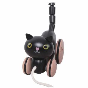 Детско коте - играчка за дърпане, черно