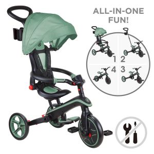 Детска триколка 4 в 1 GLOBBER EXPLORER TRIKE FOLDABLE, сгъваема, цвят маслина