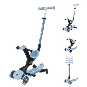 Тротинетка със седалка 5 в 1 GLOBBER GO UP DELUXE LIGHTS ECOLOGIC 360° - пастелно синя