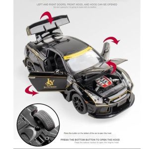 Метален автомобил Nissan GT-R Nismo Liberty Walk, Die-Cast модел, 1:22, Черен, Без опаковка