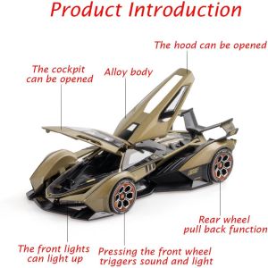 Метален автомобил Lamborghini V12 Vision GT, Die-Cast модел, 1:24, Златист, Без опаковка