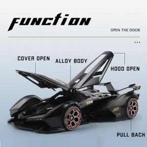 Метален автомобил Lamborghini V12 Vision GT, Die-Cast модел, 1:24, Черен, Без опаковка