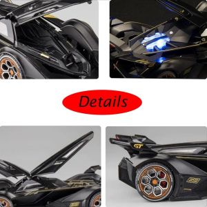 Метален автомобил Lamborghini V12 Vision GT, Die-Cast модел, 1:24, Черен, Без опаковка