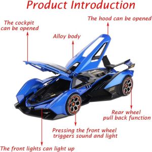 Метален автомобил Lamborghini V12 Vision GT, Die-Cast модел, 1:24, Син, Без опаковка
