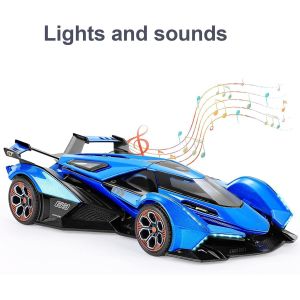 Метален автомобил Lamborghini V12 Vision GT, Die-Cast модел, 1:24, Син, Без опаковка