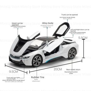 Метален автомобил BMW i8, Die-Cast модел, 1:24, Бял, Без опаковка
