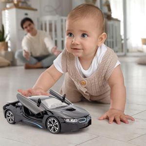 Метален автомобил BMW i8 1:24, Черен, Звук и светлини, Без опаковка