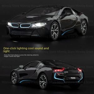 Метален автомобил BMW i8 1:24, Черен, Звук и светлини, Без опаковка