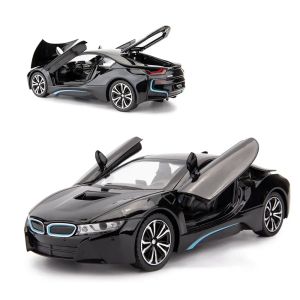 Метален автомобил BMW i8 1:24, Черен, Звук и светлини, Без опаковка