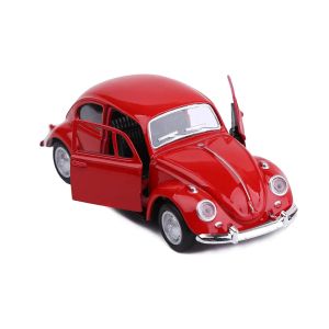 Метален Volkswagen Beetle 1:24, Червен, със звук, светлини и pull-back, Без опаковка