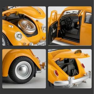 Метален Volkswagen Beetle 1:24, Жълт, със звук, светлини и pull-back, Без опаковка