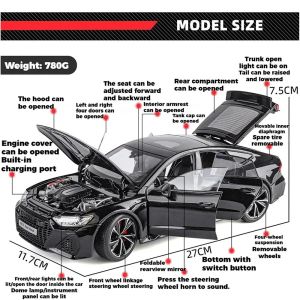 Метален автомобил Audi RS7 Sportback с ключ-дистанционно за светлини и звук, 1:18, черен