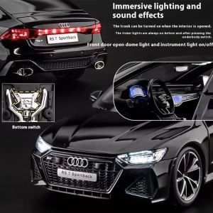 Метален автомобил Audi RS7 Sportback с ключ-дистанционно за светлини и звук, 1:18, черен