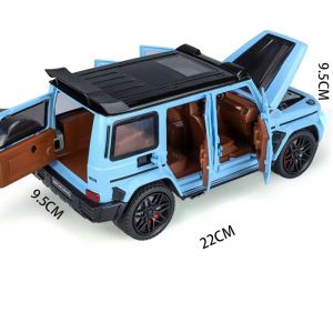 Метален джип G-Class 1:24 със звук, светлини, пушек и отварящи врати – син, Без опаковка