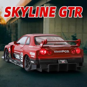 Метален автомобил Nissan Skyline GT-R R34 LBWK, 1:24, Червен, Без опаковка