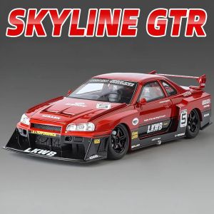 Метален автомобил Nissan Skyline GT-R R34 LBWK, 1:24, Червен, Без опаковка