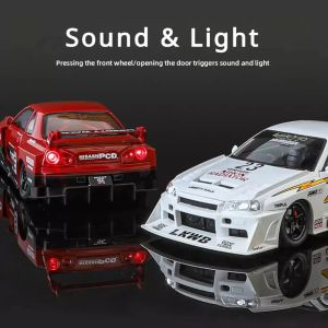 Метален автомобил Nissan Skyline GT-R R34 LBWK, 1:24, Червен, Без опаковка