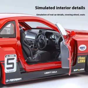 Метален автомобил Nissan Skyline GT-R R34 LBWK, 1:24, Червен, Без опаковка