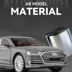 Метален автомобил Audi A8L, 1:24, Звук и светлини, Без индивидуална опаковка, Сив