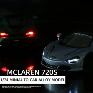 Метален автомобил McLaren 720S, 1:24, Звук и светлини, Черен, Без индивидуална опаковка