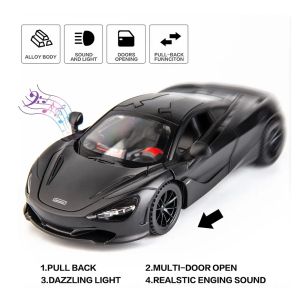 Метален автомобил McLaren 720S, 1:24, Звук и светлини, Черен, Без индивидуална опаковка