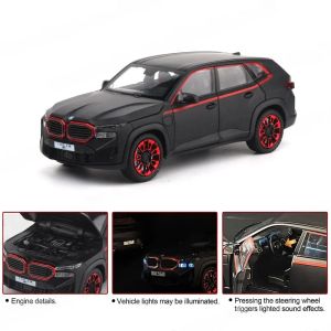 Метална кола BMW XM 1:24, Черна, Пушек, Светлини, Звук, Без индивидуална опаковка