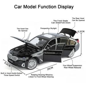 Метална кола BMW 530Li G30 5 Series, 1:24, черна, светлини и звук