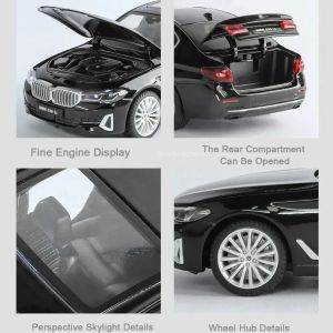 Метална кола BMW 530Li G30 5 Series, 1:24, черна, светлини и звук