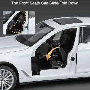 Метална кола BMW 530Li G30 5 Series, 1:24, бяла, светлини и звук