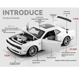 Метална кола Dodge Challenger SRT Hellcat Widebody 1:18, Бяла, Без индивидуална опаковка