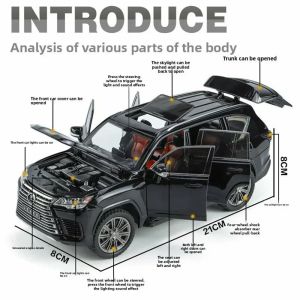 Метална кола Lexus LX600 1:24, Черна, Светлини и звук, Без индивидуална опаковка