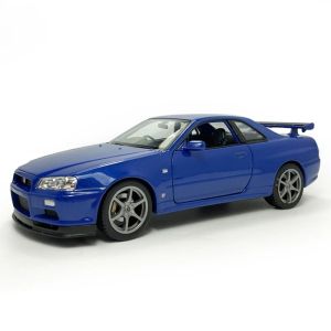 Метална кола Nissan Skyline GT-R (R34), 1:24, синя, Welly