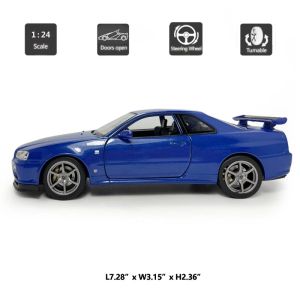 Метална кола Nissan Skyline GT-R (R34), 1:24, синя, Welly