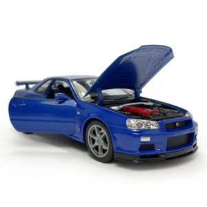 Метална кола Nissan Skyline GT-R (R34), 1:24, синя, Welly