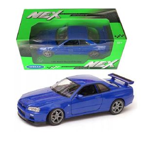 Метална кола Nissan Skyline GT-R (R34), 1:24, синя, Welly