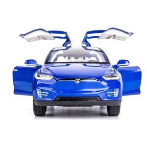 Метална кола Tesla Model X, 1:22, синя – без индивидуална опаковка