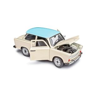 Метална кола Trabant 601, 1:24, Kремава със син покрив, Welly 
