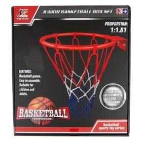 Метален баскетболен кош с топка, помпа и стенни стойки, диаметър 25 сантиметра