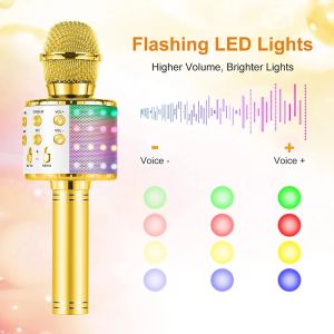 Караоке микрофон Stitch с Bluetooth, LED светлини и промяна на гласа – златист